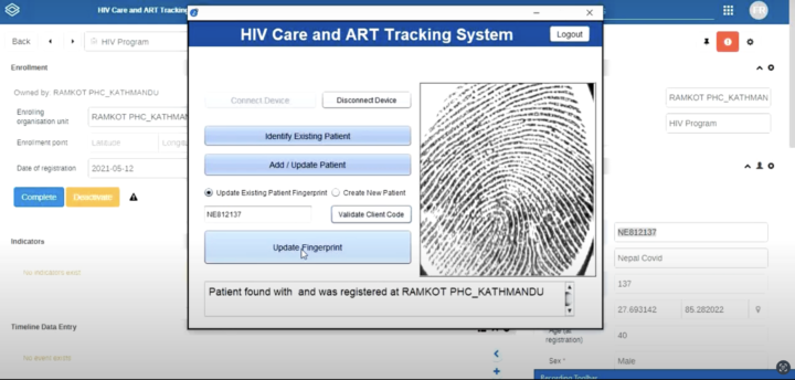 A screenshot showing biometric user authentication in DHIS2