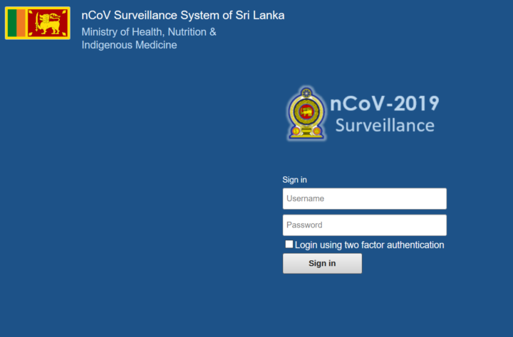 Página inicial do sistema COVID Tracker do Sri Lanka