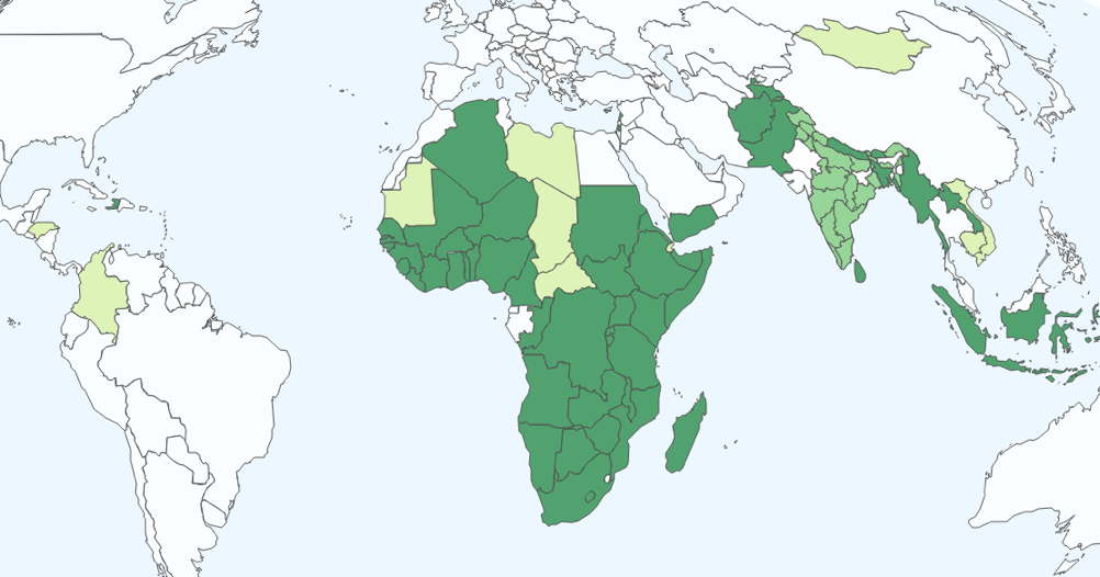 Un mapa global resumen de las Implementaciones de DHIS2