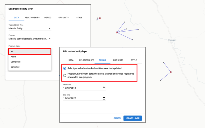 DHIS2.35 tracked identities map layer improvement