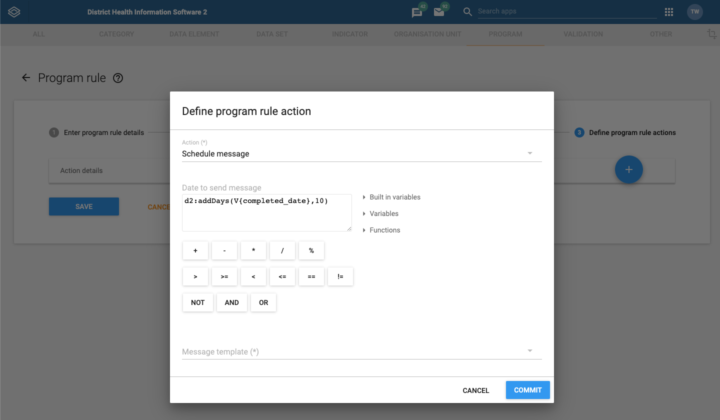 DHIS2.35 completed date program rules