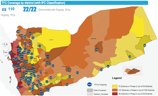 Dashboard showing locations of WHO TFCs in Yemen