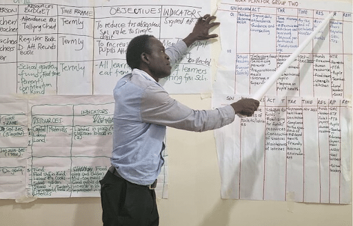 Paper-based dashboard showcasing essential education data before DHIS