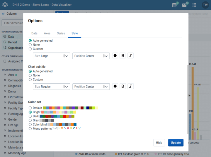 DHIS2.35 chart color sets screenshot