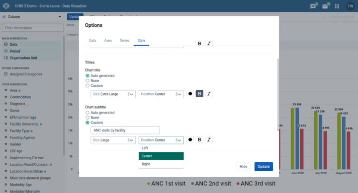 DHIS2.35 text styling in charts screenshot